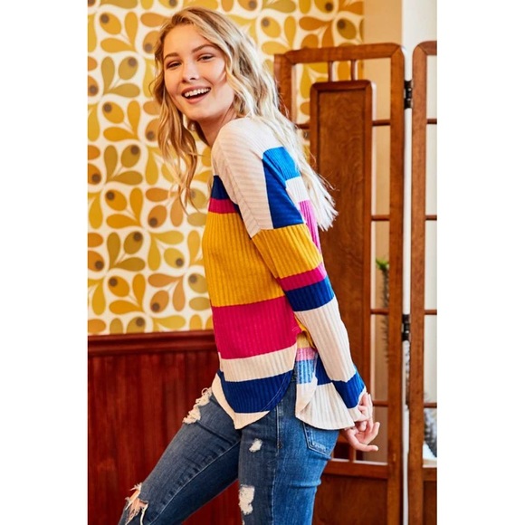 Multi color striped ribbed long sleeve…NWT - Picture 3 of 4